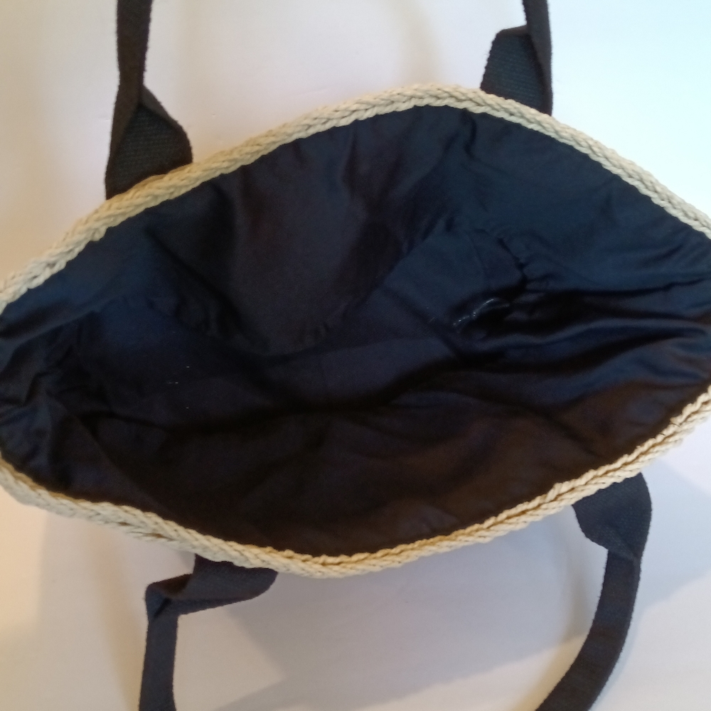 Woven Seagrass Tote Bag with Black Web Handles & Drawstring Lining - Picture 8 of 10